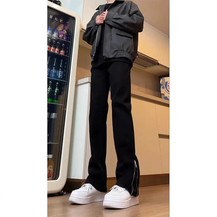 Autumn and winter men's jeans high street tide side zipper niche trousers