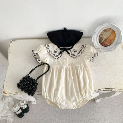 Baby Summer Clothes Embroidered Baby Short-sleeved Jumpsuit Baby Bow Tie Rompers Cute Newborn Girls Cotton Outfits