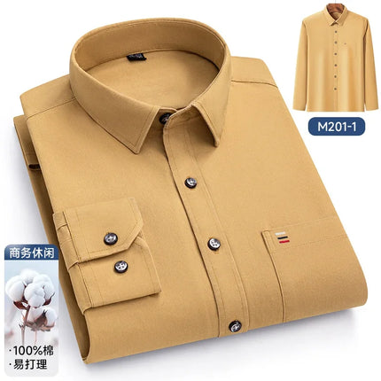 100% Pure Cotton Men's Shirts Long Sleeve Solid Soft Regular Fit Formal Dress Shirt Social Blouse Male Clothes 6XL 7XL