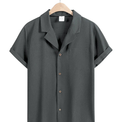 Men's Casual Button Down Shirts Short Sleeve Textured Summer Beach Shirt Cuban Vacation Shirts with Pocket S-XXXL
