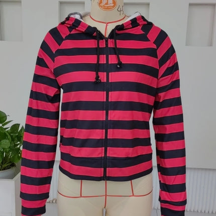 Y2K Striped Zip Up Hoodies Sweatshirts for Women E-girl Gothic Emo Mall Goth Sweatshirts 2000s Retro Harajuku Jackets Streetwear