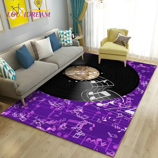 3D Classical Music Vintage Vinyl Record Area Rug, Carpet Rug for Living Room Bedroom Sofa Decoration, Kid Play Non-slip Floor Mat
