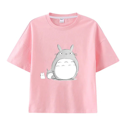 Summer Cartoon Miyazaki Totoro Print Children's Cotton T-shirt Short-sleeve Street Fashion Girls Clothes Cute Funny Kid Tees Top
