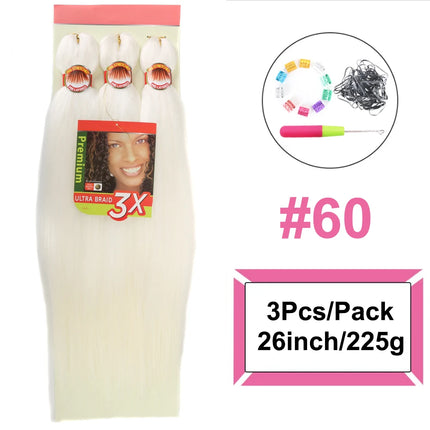 Braiding Hair Pre Stretched 3X Braid 26 Inch Ombre Braiding Hair Blonde Synthetic Fake Hair Extensions for Crochet Twist Women