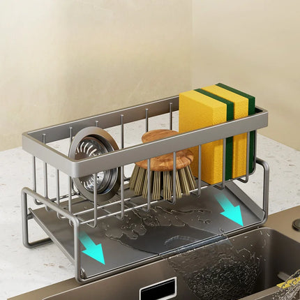 Kitchen Sink Drain Rack Organizer Stainless Steel Self Draining Sink Shelf Soap Sponge Holder Dishcloth Towel Rack Filter Basket