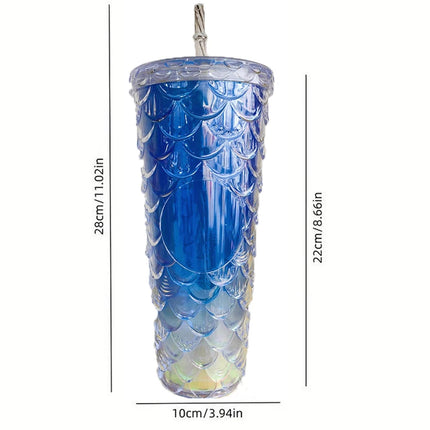 LUSQI 710ml Water Bottles With Straw Large Capacity Reusable - Creative Fish Scale Devise Plastic Drinking Cup