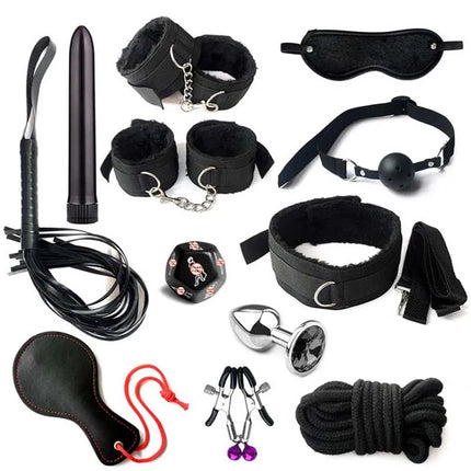 Erotic BDSM Kits for Couples - Sex Bondage Set with Handcuffs Gag Whip Nipple Clamps Anal Butt Plug Tail - Adult Toys for Women