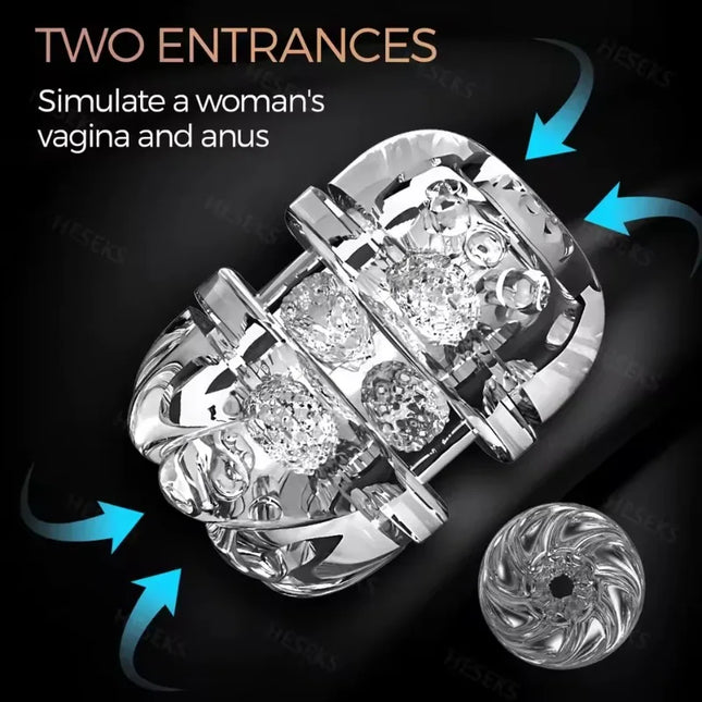 Transparent Dual-Ended Male Masturbator – Realistic Vagina & Oral Sex Toy with Lifelike Texture | Erotic Adult Sex Toys for Men
