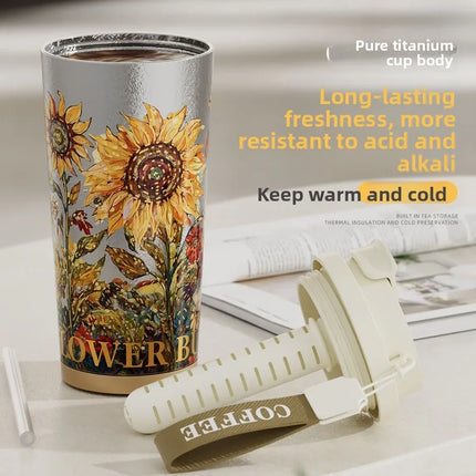 100% Pure Titanium Couples Coffee Mug - 520ml  Cup, Compact Portable for Office/Outdoor/Travel, Coffee Heat Retention