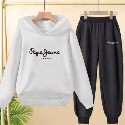Boy Girls Children's Hoodies suit Tops+bottom Toddle black Sweatshirr white child 3-12 year Pink fashion printing Coat clothing