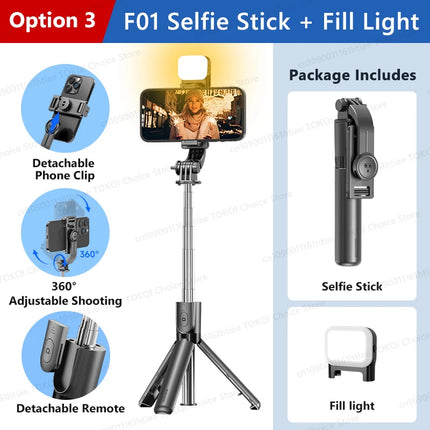TOKQI Selfie Stick Tripod Phone Stand Portable Mini Tripod with Wireless Bluetooth for Android and Iphone Cell phones Shoot Vlog