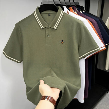 100% pure cotton summer men's polo short sleeve T-shirt business casual breathable cozy delicate popular stylish embroidered top