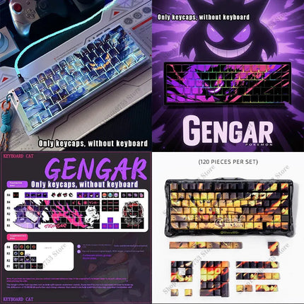 Pokemon Cartoon Gengar Keycaps OEM/XDA/Chreey Height PBT Sublimation Mechanical Keyboard Customize DIY Anime keys Cool Caps Gift