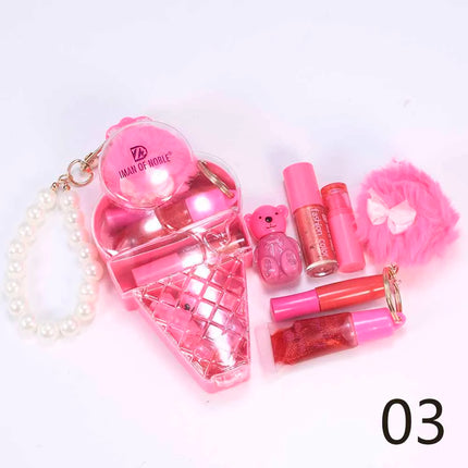 Cute Ice Cream Bear Lip Gloss Set Keychain Lip Gloss Waterproof Longlasting Girls Lips Makeup