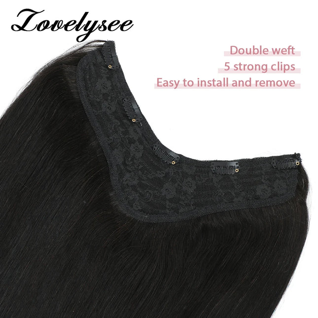 V-shaped Clip-In Hair Extensions Human Hair Straight Natural Black Remy Human Hair Double Weft Hair Extensions Easy to Install
