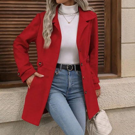 Autumn/Winter New Cross-Border Women's Fashion Flattering Loose-Fit Notched Lapel Single-Row Multi-Button Mid-Length Wool Blazer