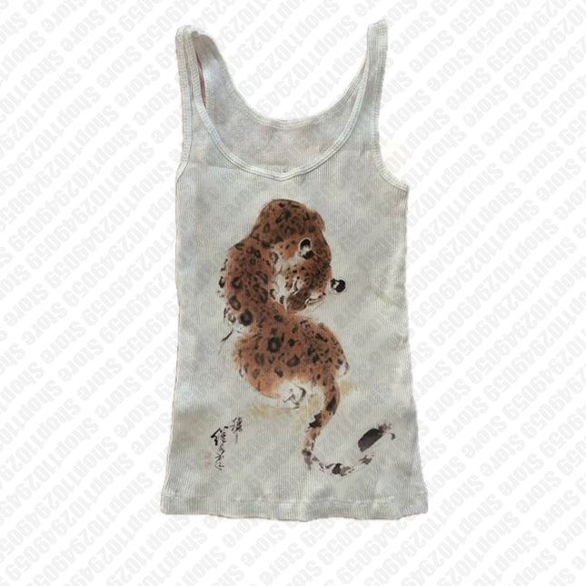 Aesthetic Punk Goth Print Harajuku Camis Graphic Sleeveless HipHop Tank Top Vintage Short Streetwear Crop Top Y2k 2000s Emo Girl