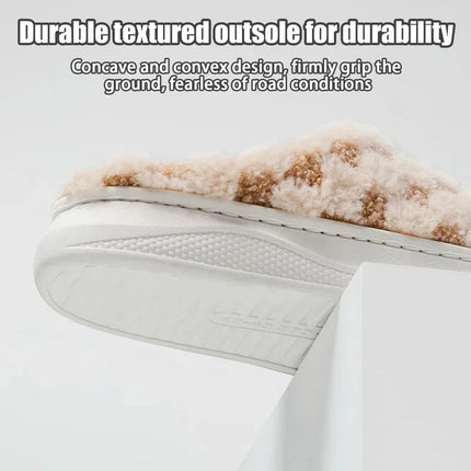 Fashion Couple Winter Toe Wrap Warm Plaid Plush Slippers Men Women Thick Soft Sole Slides Indoor Floor Flat Home Non-slip Shoes