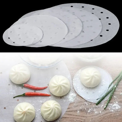 100pcs Round Bamboo Steamer Pad Paper Air Fryer Steamer Liners Perforat Wood Pulp Papers Non-Stick Mat Dumplings Cooking Mat