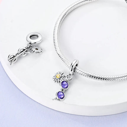 925 Sterling Silver Purple Series Butterfly Aries Gemini Safety Chains Fit Original Bracelet DIY Jewelry Making Gift For Women