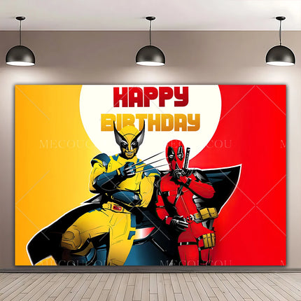 Superhero Deadpool and Wolverine Themed Customized Boy's Birthday Party Decoration Banner With Portrait Photography Studio Props