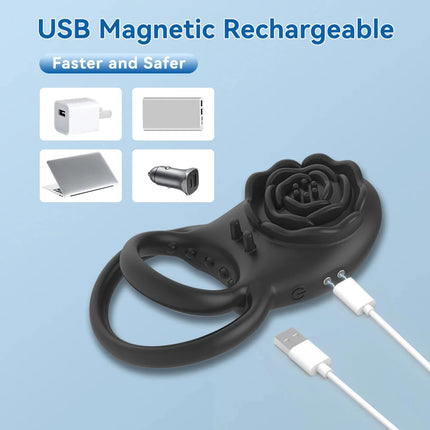 Rose Penis Ring Vibrator with Remote Control Ejaculation Delay Cockring Female G Spot Clit Stimulation Sex Toy for Couple