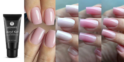 MSHARE 50g Shimmer Pink White Acrylic Gel TPO Free Glitter Shiny Extension Acryl Hard Gel Nails Sculpting Construction