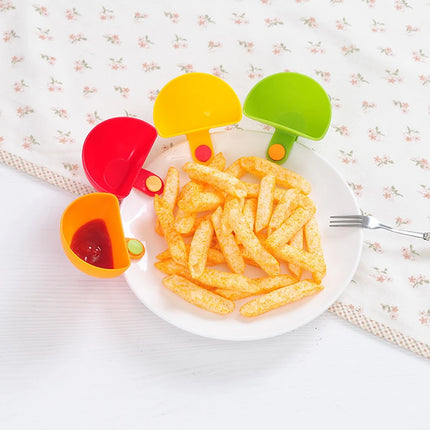 4Pcs/Set Kitchen Dipping Bowl Sauce Holder Hold Seasoning Dishes Dip Clip Bowl Plate Holder Assorted Colors Plate Clip Holders