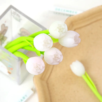 10Pcs/Lot Cute Tulip Color Changing Silicone Neutral Pen 0.5MM Black Ink Gel Pens  Kawaii Flower Pen School Office Stationery
