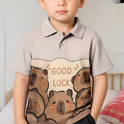 Cute Capybara Graphic Polo Shirt for Boys Funny Animal Short Sleeve Child Polo Shirt Summer Casual Loose Y2k Children's Clothing