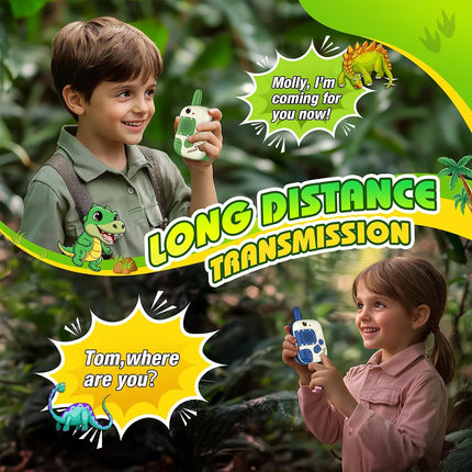 Kids Walkie Talkies 2 Pack, Cute Dinosaur Design Long Distance Transmission, Portable 2 Way Radio Toy for Outdoor Camping Hiking
