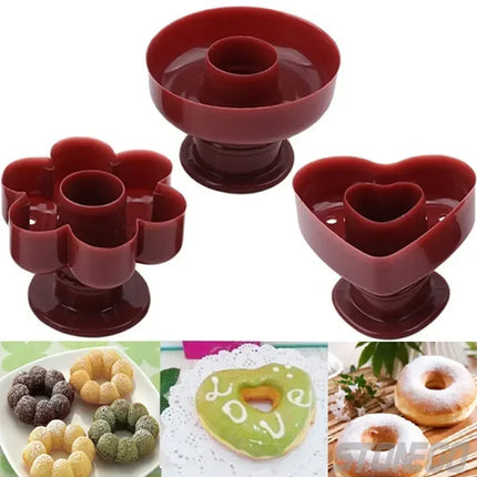 3 Types Donut Biscuit Press Mold Baking Cake Mold DIY Kitchen Tools Round Biscuit Cutter for Baking Desserts