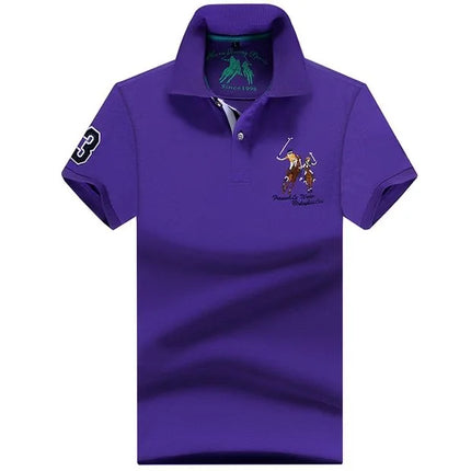 Men's Solid Summer Polo Shirt Plus Size Casual Short Sleeve Lapel Button Shirt with Embroidery - Purple, Red, White - 5XL, 6XL