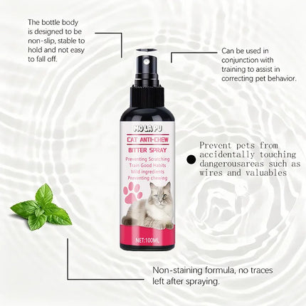 Cat Anti-Scratch Spray—Non-Toxic Pet-Safe Spray for Kittens and Adult Cats, Effectively Prevents Scratching, Leaves No Marks on Furniture/Sofa/Curtains, Long-Lasting Protection, Easy-To-Use Cat Training Aid