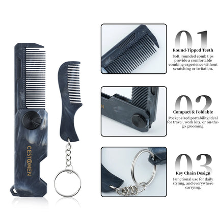 1/2PCS Marble Pattern Beard Folding Comb With Key Chain Mini Mustache Comb Men Portable Travel Beard Care Hair Styling Tool Comb
