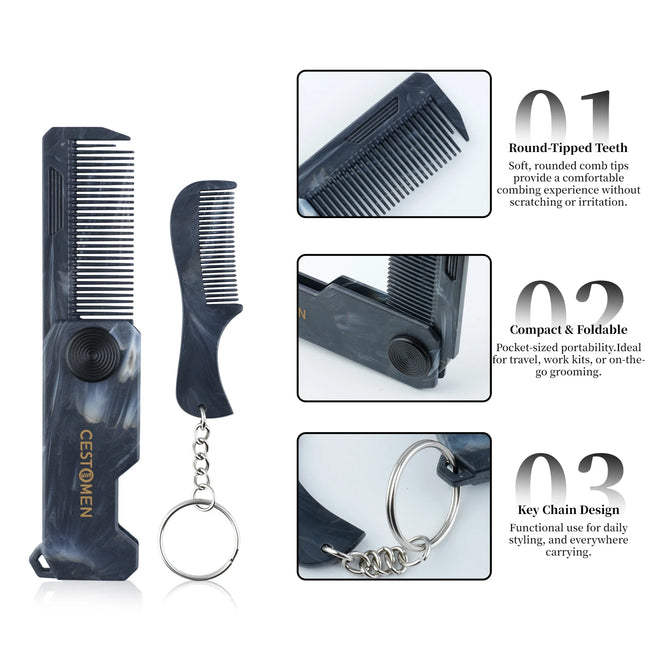 1/2PCS Marble Pattern Beard Folding Comb With Key Chain Mini Mustache Comb Men Portable Travel Beard Care Hair Styling Tool Comb