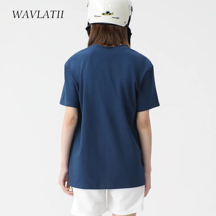 WAVLATII Women New 100% Cotton Solid T-shirts Female Pink White Casual Summer Tees Lady Oversized Short Sleeve Tops WT2401