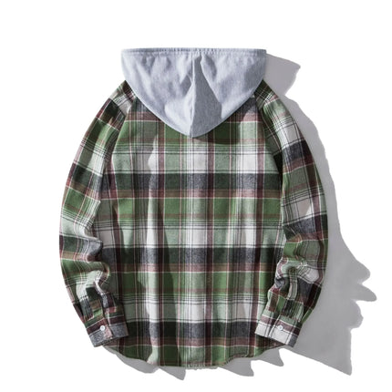 Autumn Hot Sale Of The Season Men's Plaid Hooded Casual Shirt Independent Station Cross-Border Checkered Hoodie Style Floral Patchwork