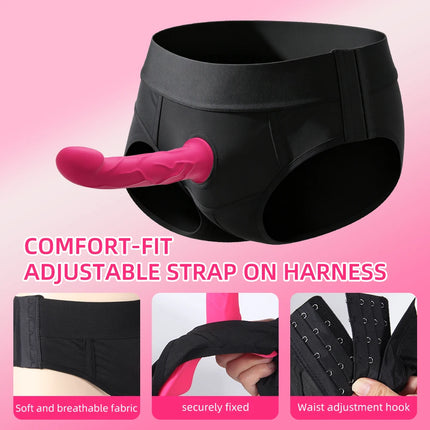 Strap-On Vibrating Dildo Adjustable Harness Vibrator with 10 Vibration Modes Wearable Harness Sex Toy for Female Couple Lesbians