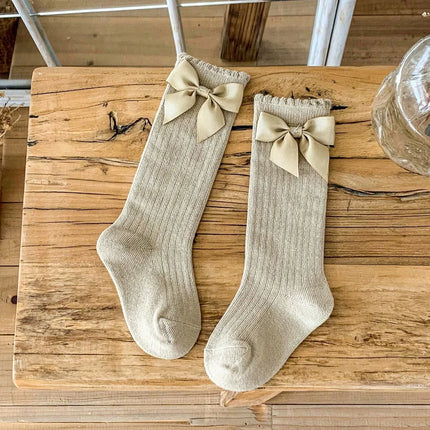 2 Pairs Girls Socks with Side Bowknots Decoration,Fashion Soft and Breathable Non-Slip Princess Stockings for 0-72 Months Babies