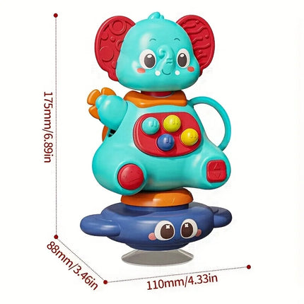 Blue elephant gyro toy with a huge suction cup that can rotate 360 degrees, promoting parent-child interaction