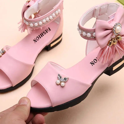 Kids Bow Sandals Children Girls Summer Cute Sandals Beach Sandals 2021 Princess Fashion High Heels Tassel School Shoes