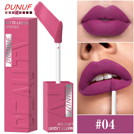 8Pcs/Set Nude Brown Matte Liquid Lipstick Velvet Sexy Dark Red Lip Glaze Non-stick Cup Not Easy To Fade Lip Gloss Lipstick Makeu