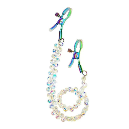 Colorful Metal Nipple Clamps With Chain Set Woman Rainbow Nipple Clips Breast Bondage Restraint Slave Fetish Female Sex Toy