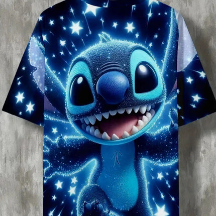 Men's Disney Lilo & Stitch Starry Night 3D Print T-shirt Casual Short Sleeve Tops