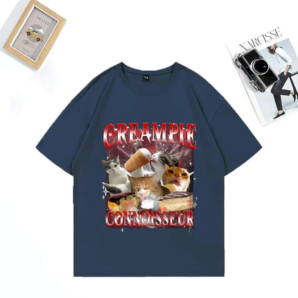 Funny for Creampie Connoisseur Meme Graphics T Shirt Woman Short Sleeve Vintage Street Hip Hop Loose T-shirts