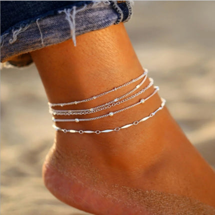 5 Pcs /set Silver plated Stainless Steel Anklet for women men Summer Beach Bracelet Accessories Jewelry Valentine's Day Gift