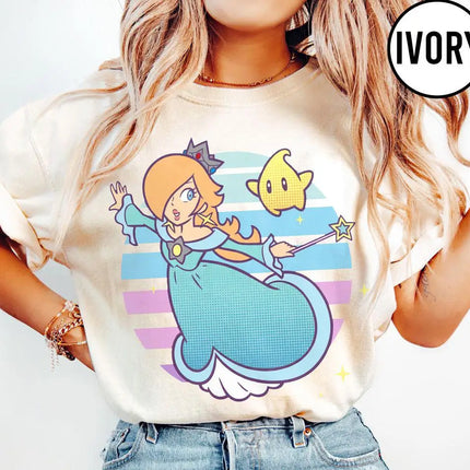 Super Mario Rosalina T-shirt Men and Women Summer Cotton Y2K Clothing Fashion Breathable Anime Fans Short Sleeve Tops Streetwear