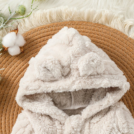 Baby Boys Winter Long Sleeve Soild Plush Hoodie Zipper Fashion Jumpsuit For Newborn Warm Clothes