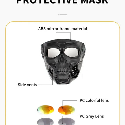 Cycling Colorful Goggles Motorcycle Skull Mask Riding Windproof Full Face Mask Paintball Game Tactical Protective Helmet Mask